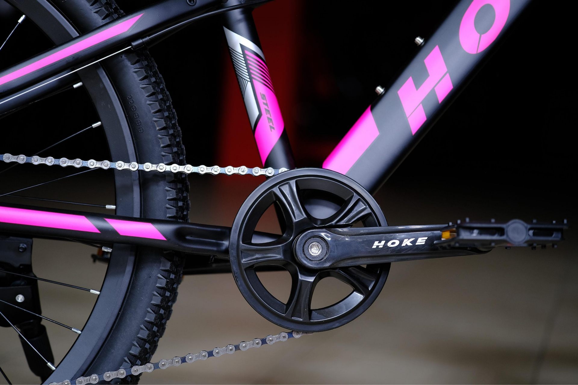 Система (шатун) сталь 36T HOKE Steel WAY 24 матовый чёрный-розовый