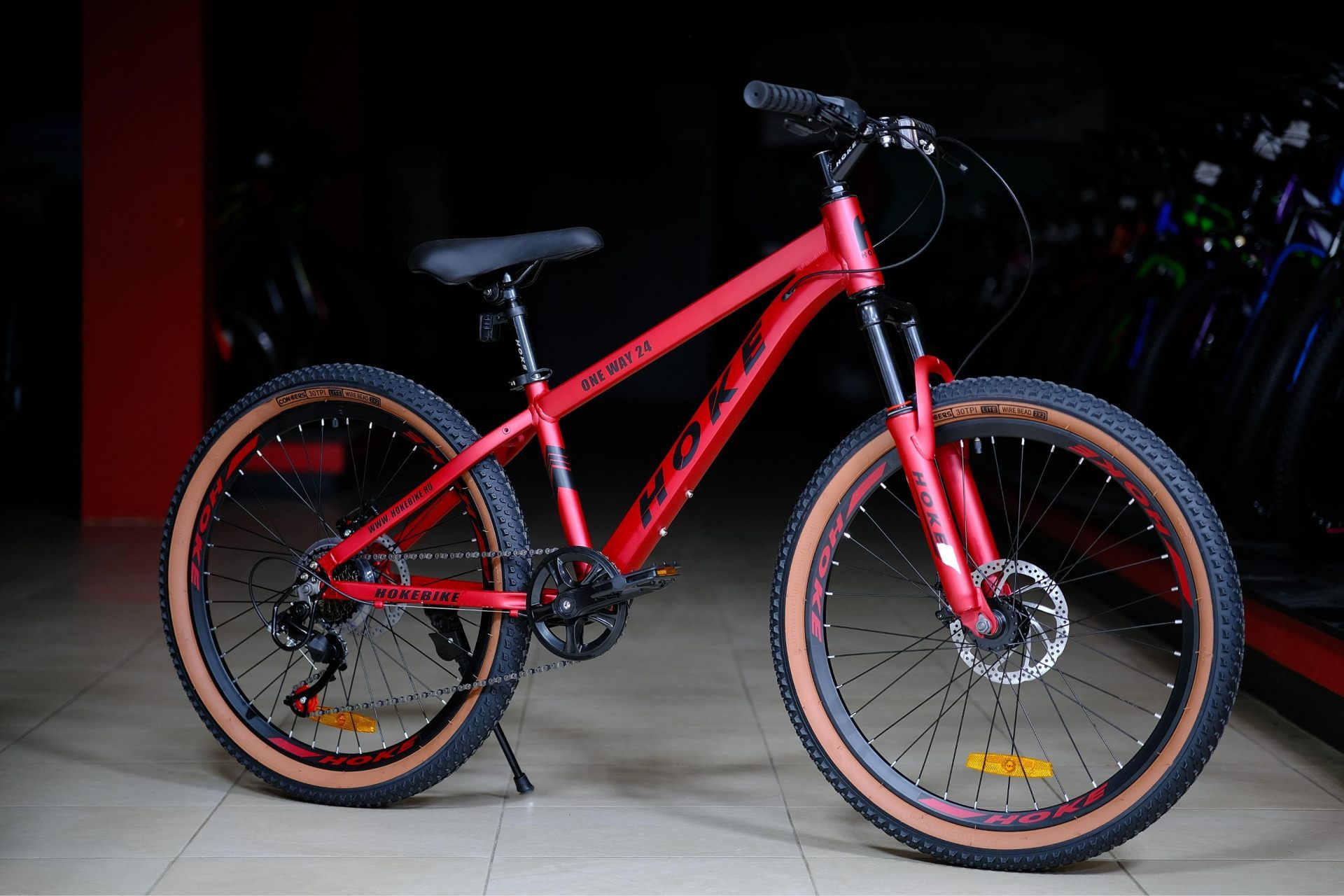 Обод 24 ALLOY двойной высокий, втулки стальные на промподшипниках HOKE ONE WAY 24 матовый красный-чёрный