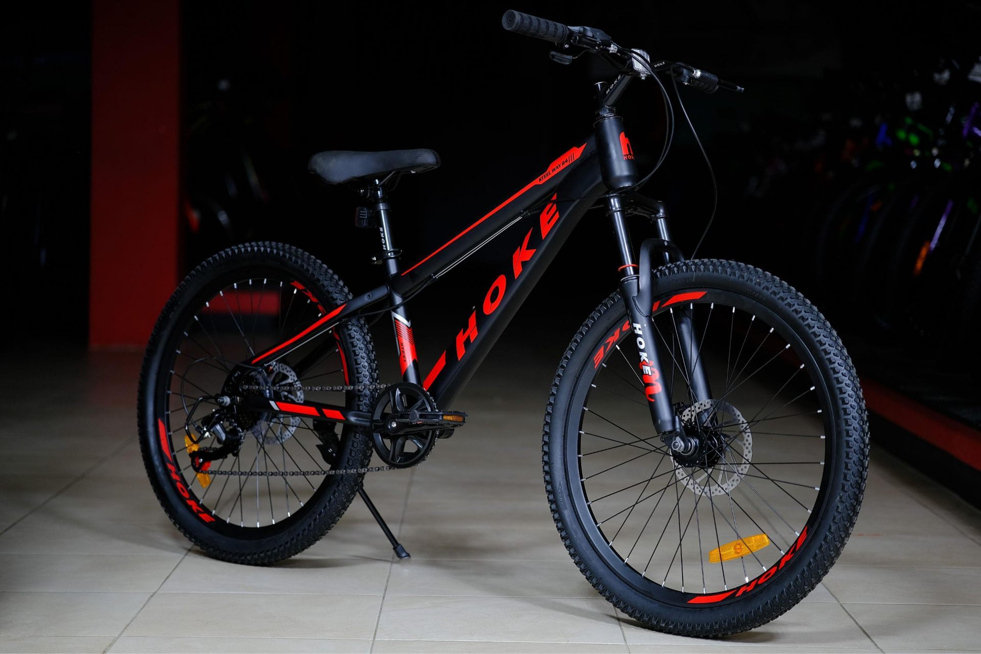 Обод 24 ALLOY двойной высокий, втулки стальные на промподшипниках HOKE Steel WAY 24 матовый чёрный-красный